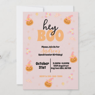 Hey Boo Spooky Halloween Birthday Party Invitation