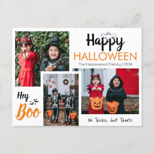 Hey Boo Spooky Halloween Family Photo Collage Holiday Postcard