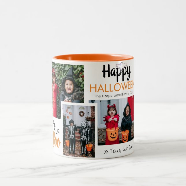 Hey Boo Spooky Halloween Family Photo Collage Two-Tone Coffee Mug (Center)