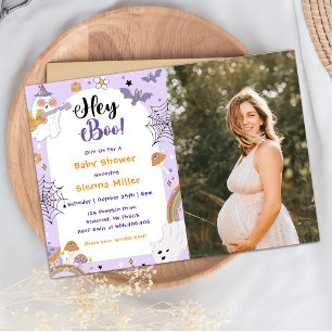 Hey Boo! Spooky Halloween Ghost Baby Shower Photo Invitation