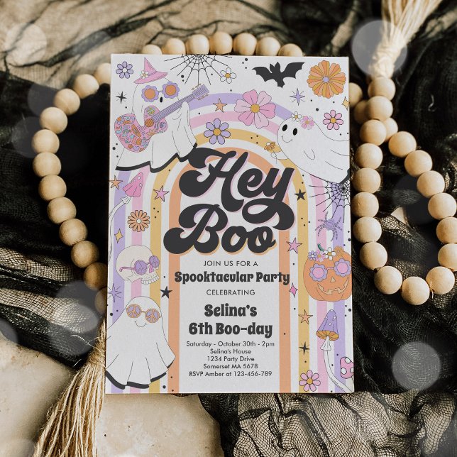 Hey Boo Spooky Halloween Groovy Ghost Invitation (Creator Uploaded)