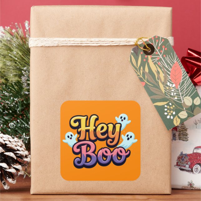 Hey Boo Square Sticker (Holiday)