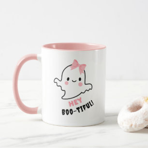 Hey Boo-tiful! Cute Ghost With Pink Bow Halloween Mug