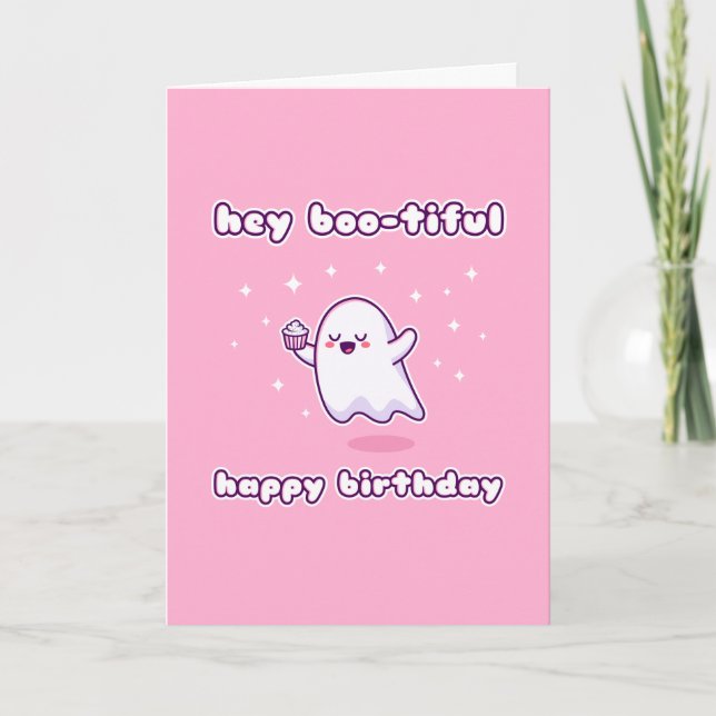 Hey Boo-tiful Happy Birthday Pun Card (Front)