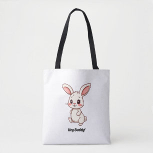 Hey Buddy Cute Cartoon Bunny Kawaii Shoulder Tote Bag