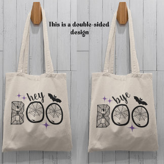Hey & Bye Boo Halloween Bat and Web  Tote Bag