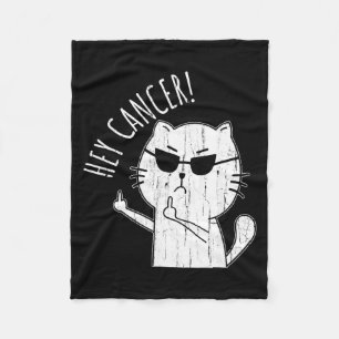 Hey Cancer F U Funny Cat Middle Finger Cancer Fleece Blanket