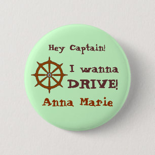 Hey Captain w name 6 Cm Round Badge