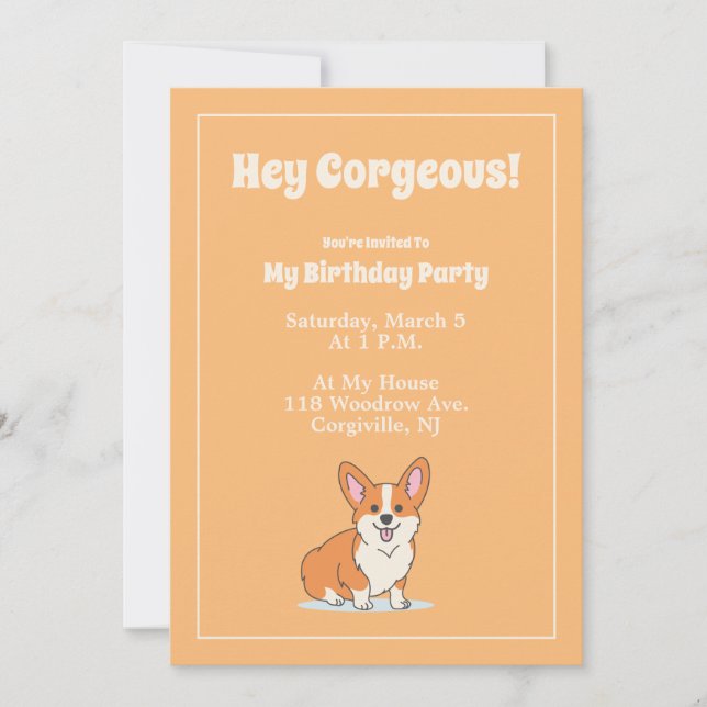 "Hey Corgeous" Custom Cute Corgi Invitation Card (Front)
