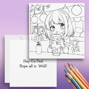 Hey Cu-Tea Funny Boba Pun   Adult Colouring Page