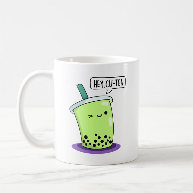 Hey Cu-Tea Funny Boba Tea Pun  Coffee Mug (Left)