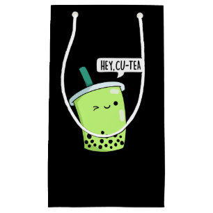 Hey Cu-Tea Funny Boba Tea Pun Dark BG Small Gift Bag