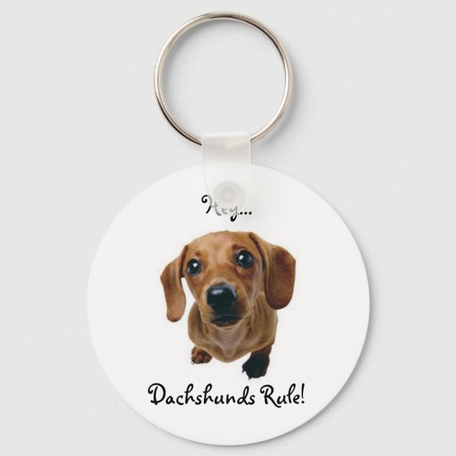 "Hey... Dachshunds Rule!" Key Ring (Front)