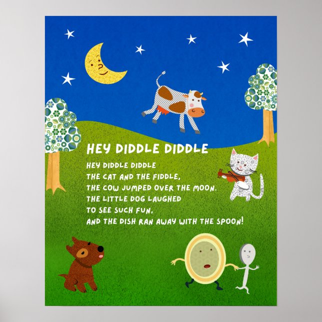 Hey Diddle Diddle Nursery Rhyme Classroom Poster (Front)