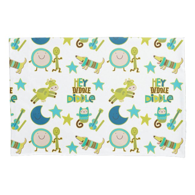 Hey Diddle Diddle Nursery Rhyme Pillowcase (Front)