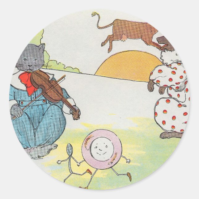 Hey, diddle, diddle!  The cat and the fiddle Classic Round Sticker (Front)