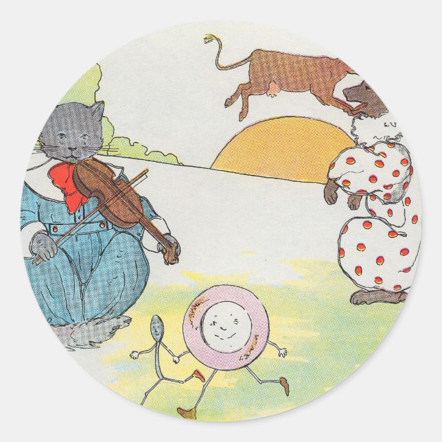 Hey, diddle, diddle!  The cat and the fiddle Classic Round Sticker (Front)