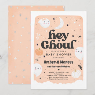 Hey Ghoul Peach Girl Ghost Baby Shower Invitation