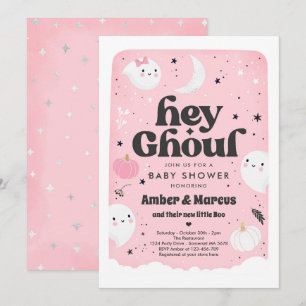 Hey Ghoul Pink Girl Ghost Baby Shower Invitation