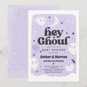 Hey Ghoul Purple Girl Ghost Baby Shower Invitation