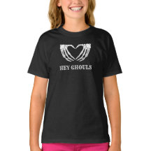 Hey Ghouls Girls Halloween Skeleton Heart T-Shirt