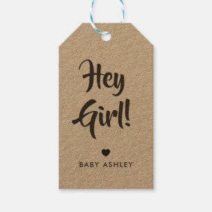 Hey Girl Gift Tag, Baby Shower Gift Tag, Kraft Gift Tags