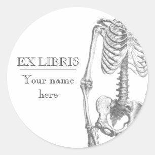 Hey Girl vintage skeleton bookplate Classic Round Sticker