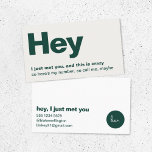 Hey I Just Met You | Fun Modern Dating Call Me Business Card<br><div class="desc">A simple stylish fun dating retro design business card with modern and handwritten script typography monogram with a dual tone colour scheme in forest green and neutral beige. The text can easily be personalised to make a design as unique as you are! The perfect trendy bespoke design for a single...</div>
