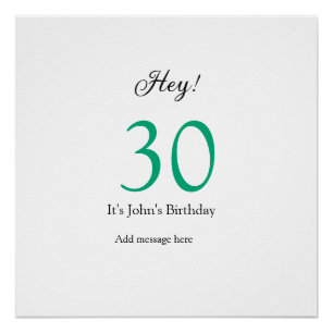 Hey it's 30th birthday green black bold letter nam poster