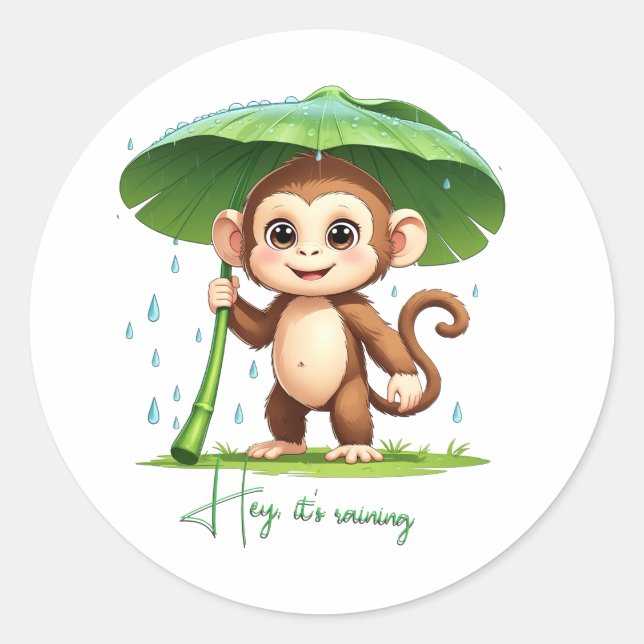 Hey' It's Raining Classic Round Sticker (Front)