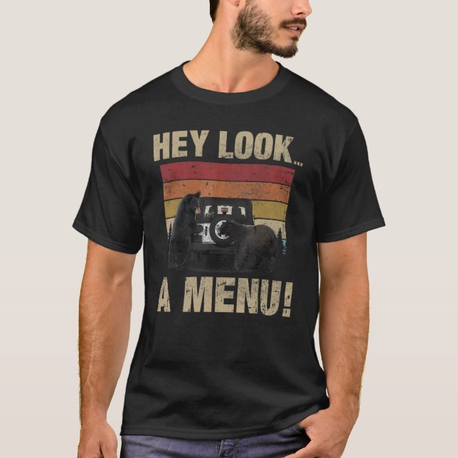 Hey Look A Menu Retro Bear Camping T-Shirt (Front)