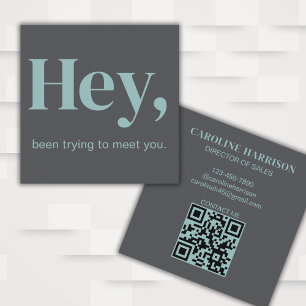 Hey Modern Minimalist Bold Colourful QR Code Grey Square Business Card