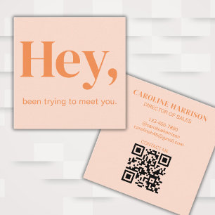 Hey Modern Minimalist Bold Colourful QR Code Peach Square Business Card