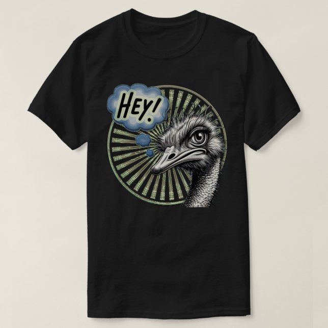 Hey Ostrich Cartoon Bubble Tee (Design Front)