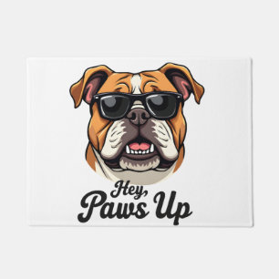 Hey Paws Up Vintage Bulldog with Sunglasses Funny  Doormat