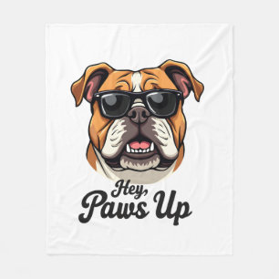 Hey Paws Up Vintage Bulldog with Sunglasses Funny  Fleece Blanket