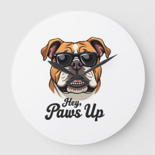 Hey Paws Up Vintage Bulldog with Sunglasses Funny Large Clock
