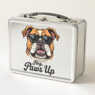 Hey Paws Up Vintage Bulldog with Sunglasses Funny Metal Lunch Box