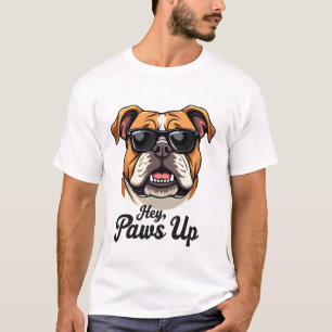Hey Paws Up Vintage Bulldog with Sunglasses Funny  T-Shirt