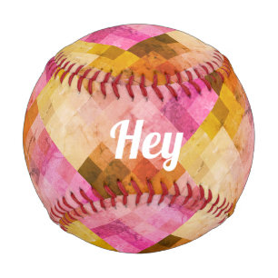 Hey Pink Watercolor Geometric Pattern Baseball