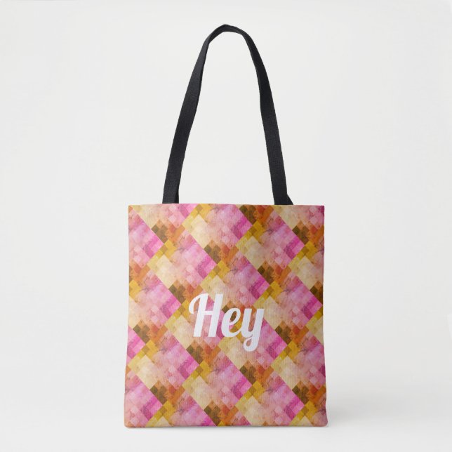 Hey Pink Watercolor Geometric Pattern Tote Bag (Front)