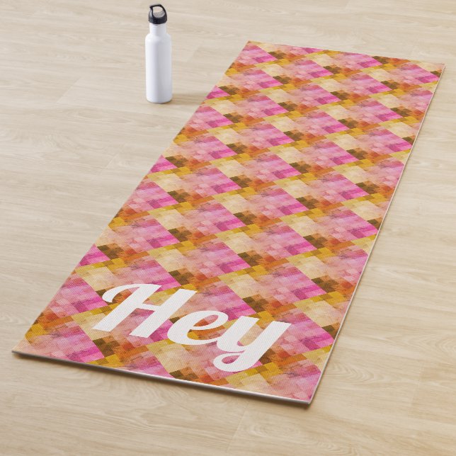 Hey Pink Watercolor Geometric Pattern Yoga Mat (In Situ)