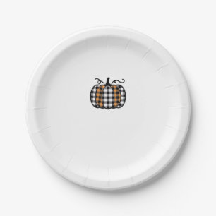 Hey Pumpkin Buffalo Plaid for Fall Autumn Thanksgi Paper Plate