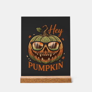 Hey Pumpkin Halloween Jack Lantern Glasses Mustach Acrylic Sign