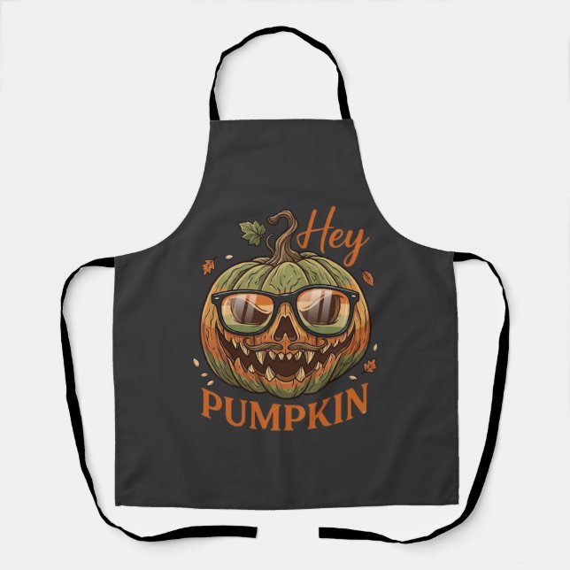 Hey Pumpkin Halloween Jack Lantern Glasses Mustach Apron (Front)