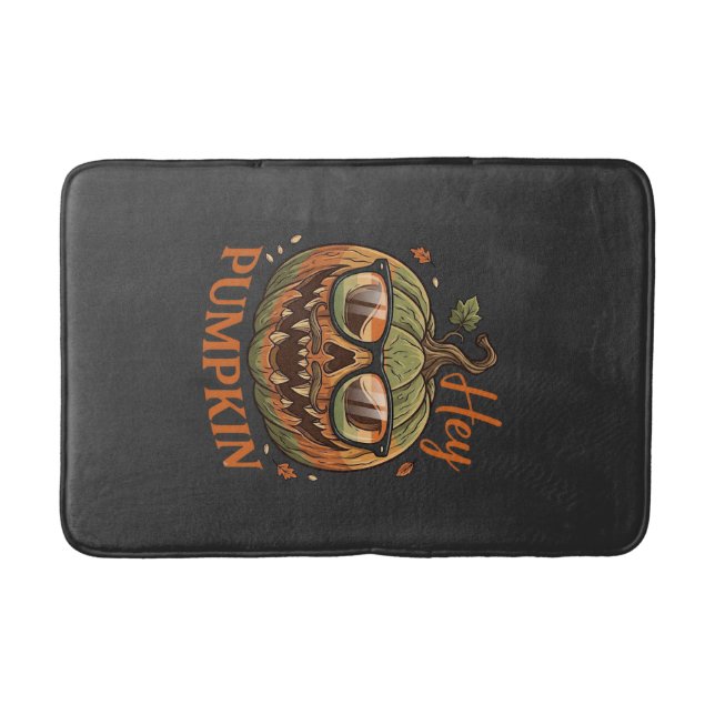 Hey Pumpkin Halloween Jack Lantern Glasses Mustach Bath Mat (Front)
