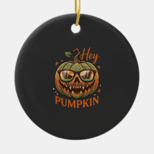 Hey Pumpkin Halloween Jack Lantern Glasses Mustach Ceramic Tree Decoration