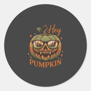 Hey Pumpkin Halloween Jack Lantern Glasses Mustach Classic Round Sticker