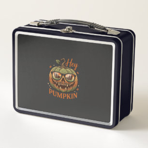 Hey Pumpkin Halloween Jack Lantern Glasses Mustach Metal Lunch Box