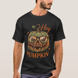 Hey Pumpkin Halloween Jack Lantern Glasses Mustach T-Shirt